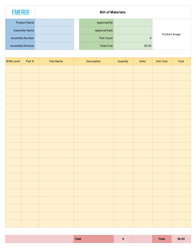 Bill of materials template